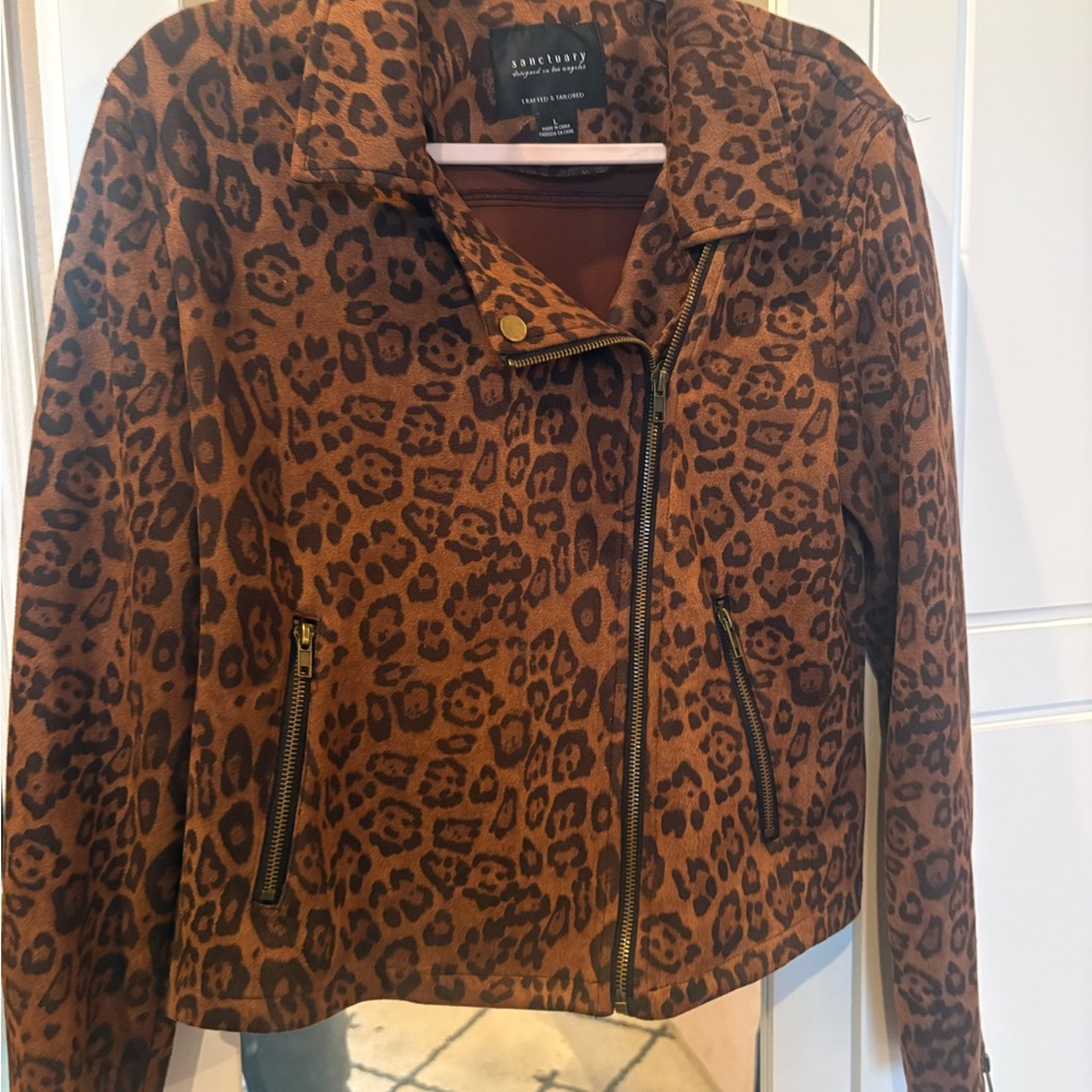 Sanctuary Tan Leopard Print Leather Jacket